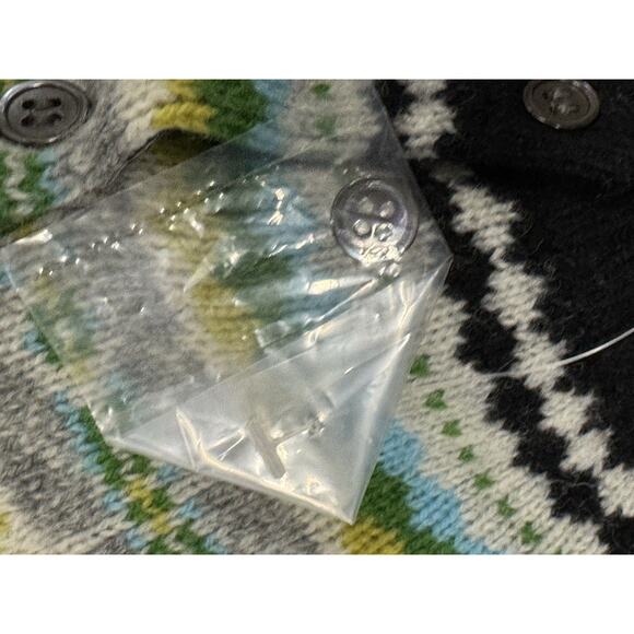 LL Bean Lamb Wool Cardigan Sweater Women's L-Reg Button Up Black Green Fair Isle - Picture 3 of 9